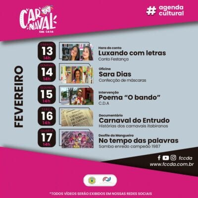 FCCDA terá programação on-line de Carnaval. Confira!