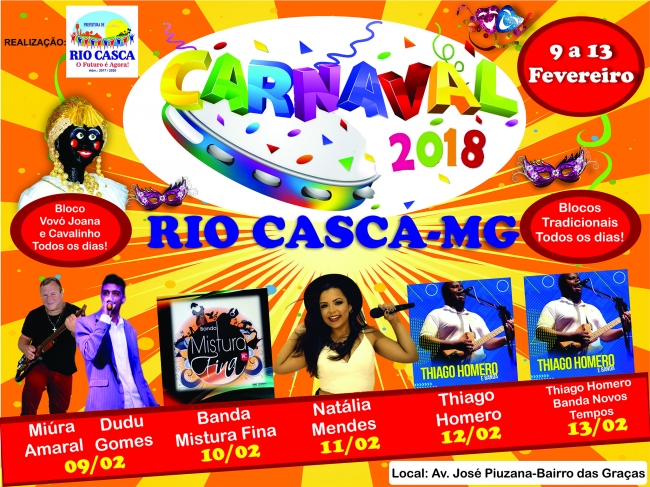 Bandas e blocos agitarão o Carnaval de Rio Casca