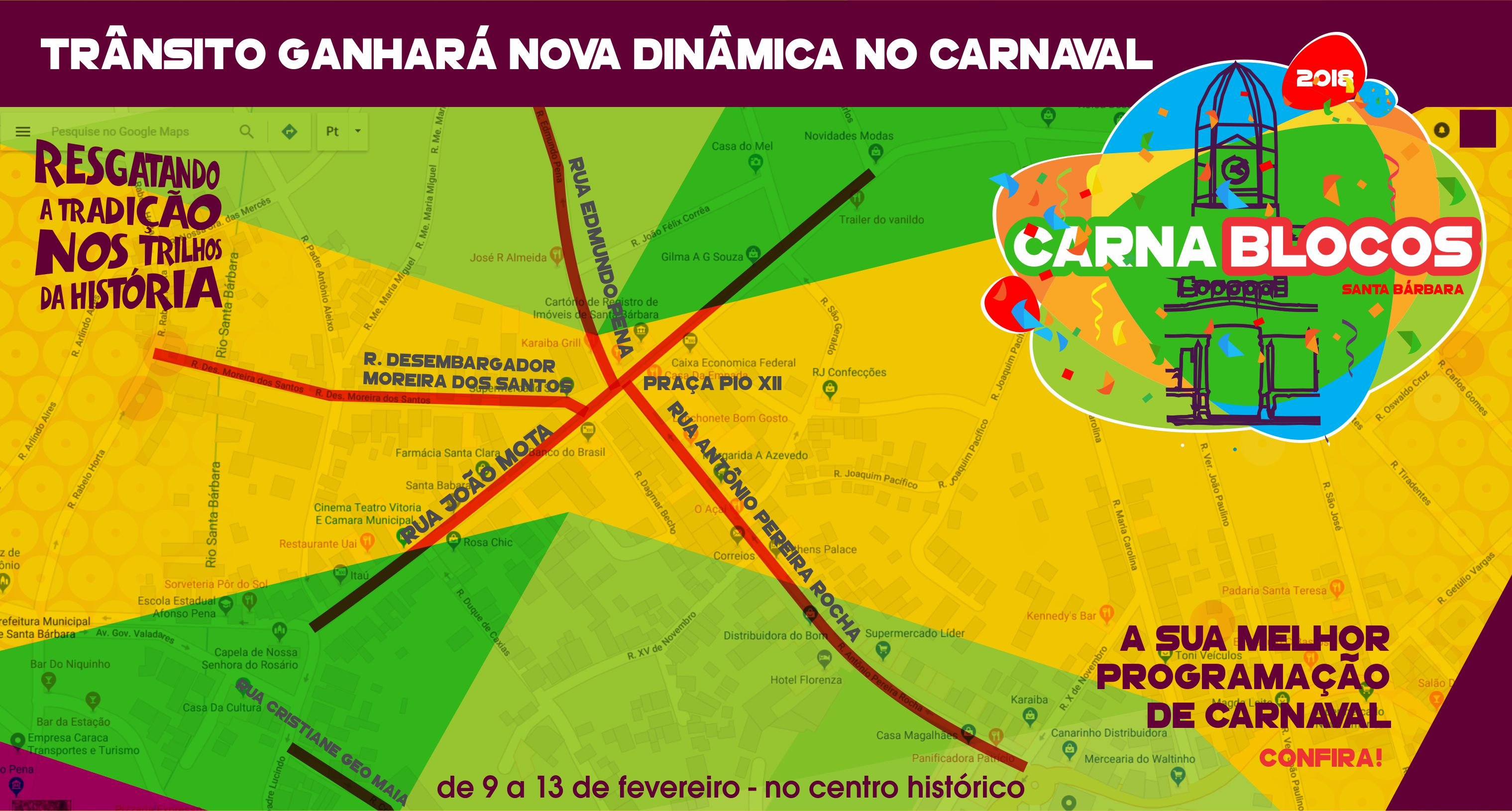 Trânsito interditado em algumas ruas de Santa Bárbara no Carnaval