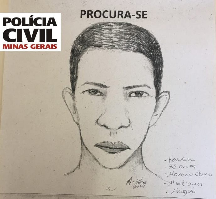 PC divulga retrato falado de suspeito de estuprar universitária em Monlevade