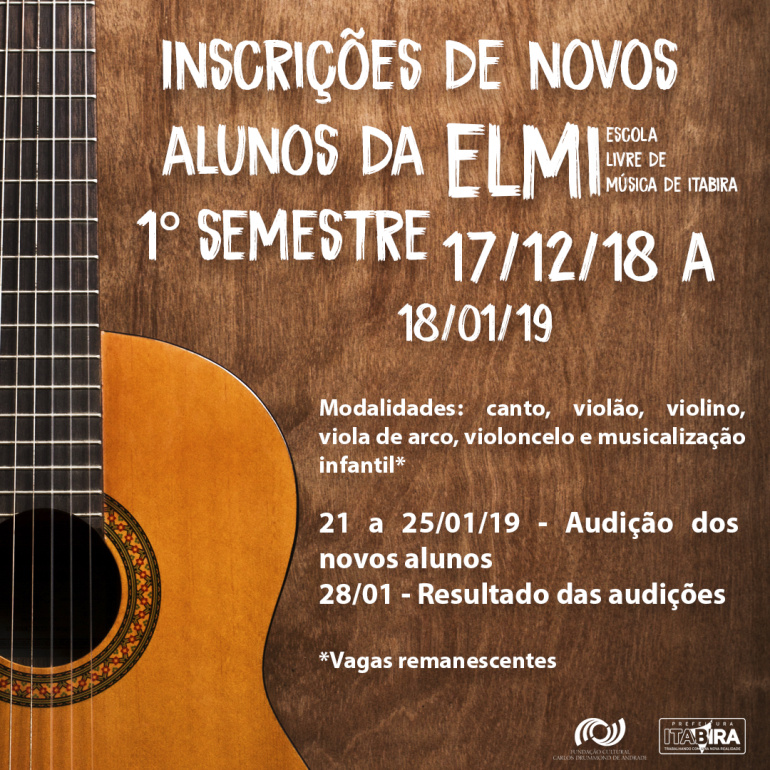 Escola Livre de Música de Itabira abre inscrições para novos alunos