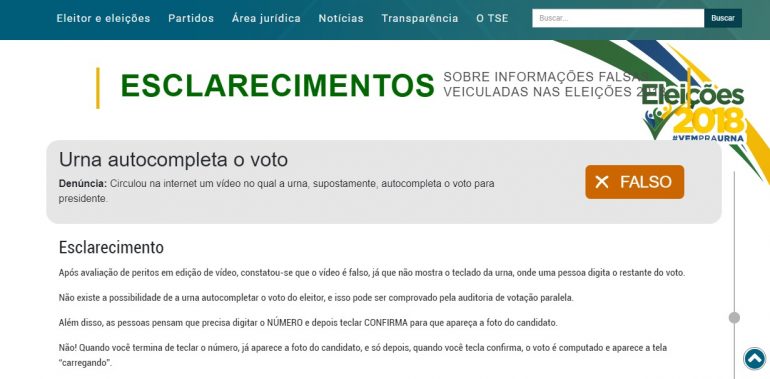 TSE lança página para esclarecer eleitores sobre notícias falsas