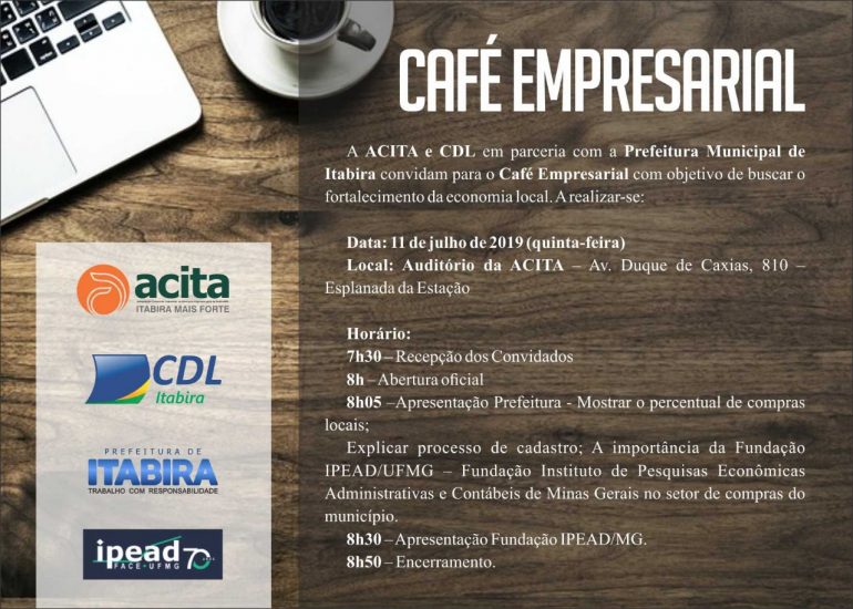Café Empresarial da Acita discute compras públicas em Itabira nesta quinta-feira
