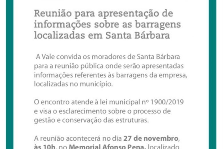 Vale se reúne com moradores de Santa Bárbara para falar sobre barragens