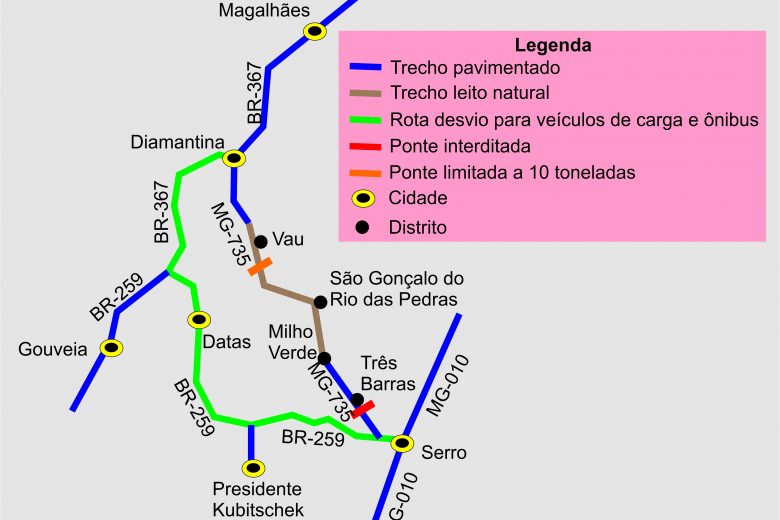 DEER interdita ponte no trecho Serro – Milho Verde DEER interdita ponte no trecho Serro – Milho Verde