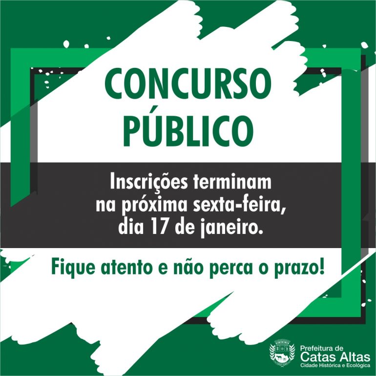 Termina nesta sexta o prazo de inscrição para concurso público de Catas Altas