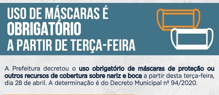 Barão de Cocais terá uso obrigatório de máscaras a partir de amanhã (28)