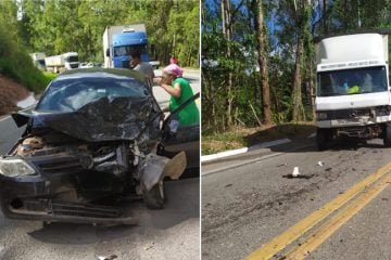 Carro e caminhão batem de frente na BR-381, em Nova Era