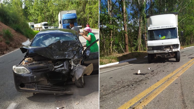 Carro e caminhão batem de frente na BR-381, em Nova Era