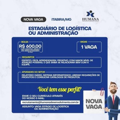 Vaga de estágio oferece bolsa de R$600 em Itabira