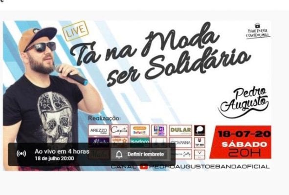 Pedro Augusto da Sonora Hits faz live beneficente para Lar de Ozanam 