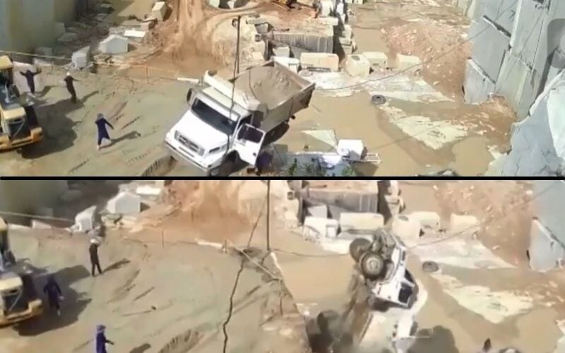 Motorista salta segundos antes de caminhão cair em vala; veja o vídeo