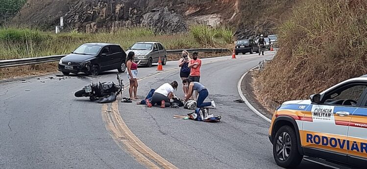 Motociclista fica ferido em colisão frontal na estrada do “Forninho”