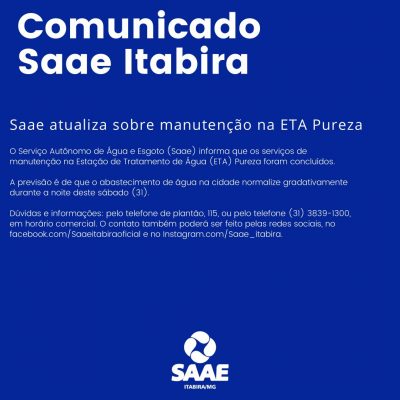Saae finaliza manutenção na ETA Pureza e abastecimento de água deve ser normalizado