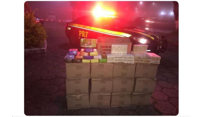 Com mais de 400 kg de drogas carregadas, motorista pula da carreta em movimento ao avistar PRF e foge