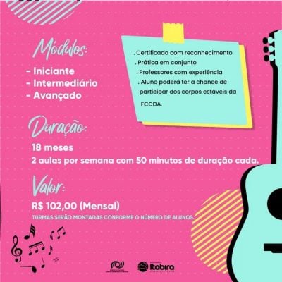 Escola Livre de Música de Itabira está com inscrições abertas