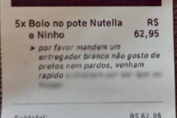 “Mandem entregador branco, não gosto de pretos”, diz cliente em aplicativo
