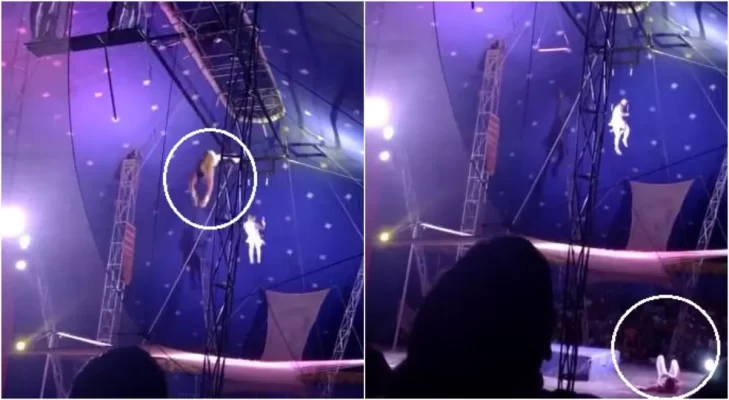 Trapezista despenca de uma altura de 3 metros; veja o vídeo
