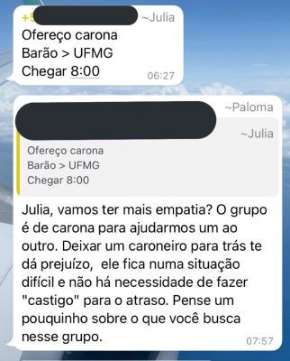 confusão em grupo de caronas da UFMG