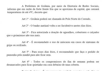 Prefeitura brinca e ‘decreta’ banho matinal facultativo em dias frios