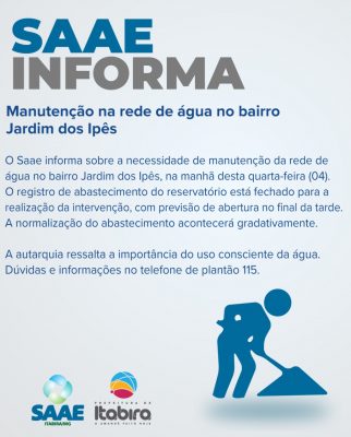 Itabira: rede de água no bairro Jardim dos Ipês passa por manutenção
