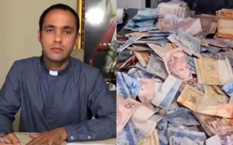 Ladrão rouba carro de paróquia, acha R$ 24 mil e distribui pela rua