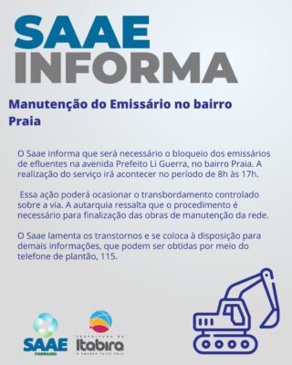 Saae realiza manutenção no emissário de esgoto de avenida Li Guerra, em Itabira