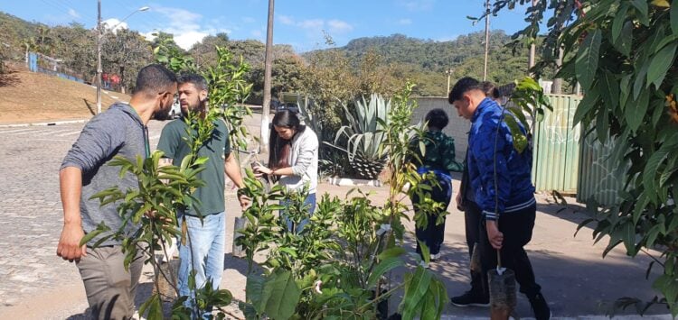 Alunos do Parreiras plantam 50 mudas de árvores frutíferas na horta da escola