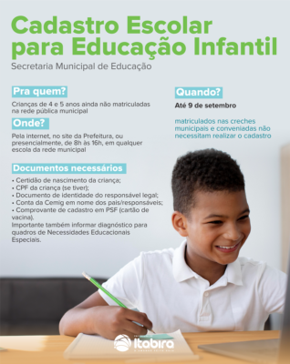 Itabira: Prefeitura prorroga prazo para Cadastro Escolar da Educação Infantil