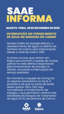 Fornecimento de água é interrompido no distrito de Senhora do Carmo