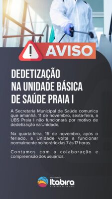 Itabira: Unidade Básica de Saúde Praia I estará fechada nesta sexta-feira