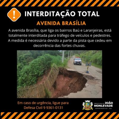 Atenção! Avenida Brasília está totalmente interditada em Monlevade
