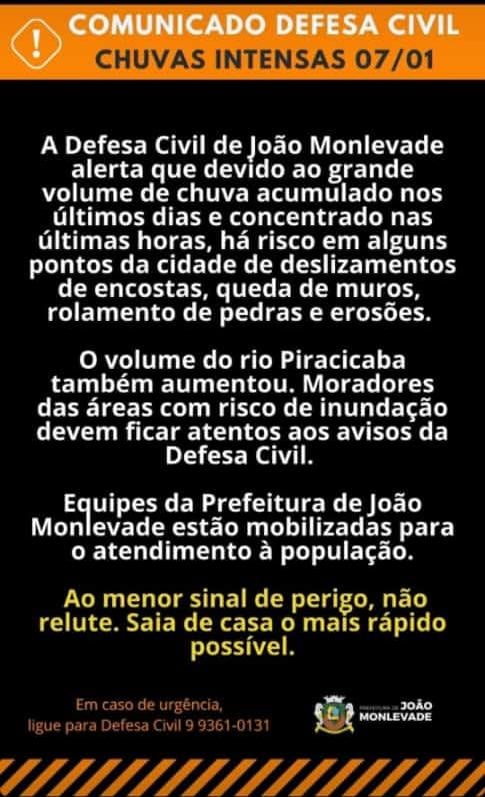 Defesa Civil alerta para riscos de deslizamento em João Monlevade