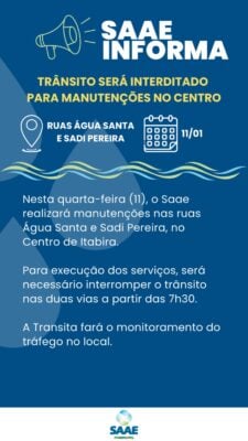 Itabira: rua Água Santa é interditada para manutenção da rede de abastecimento do Saae