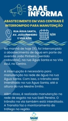 Itabira: rua Água Santa é interditada para manutenção da rede de abastecimento do Saae