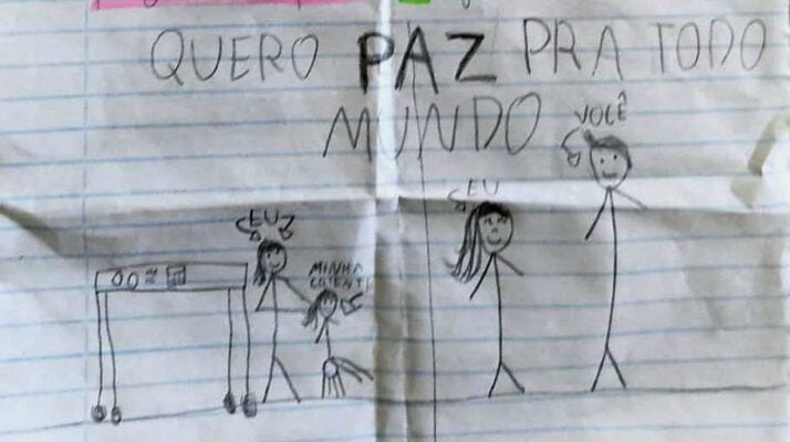 Monlevade: Criança comove policial ao desenhar o sonho dela e dizer "quero paz pra todo mundo"