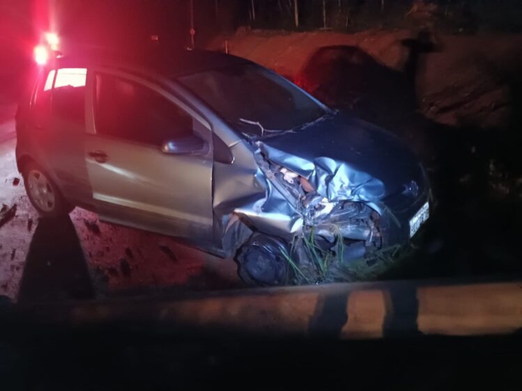 Carro é abandonado após colidir com poste na AMG-1210