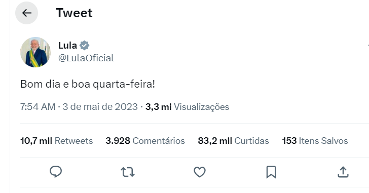 Presidente Lula posta “indireta” no Twitter 