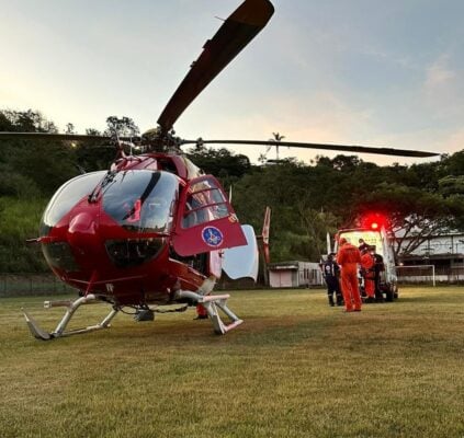 Vítima de acidente no Gabiroba é levada de helicóptero para Belo Horizonte