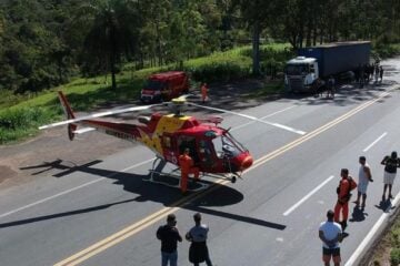 Colisão entre motocicleta e carreta deixa dois feridos na BR-381