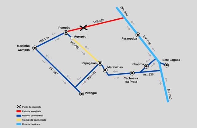 MG-420 terá trânsito desviado por cinco dias para conclusão de obras na rodovia