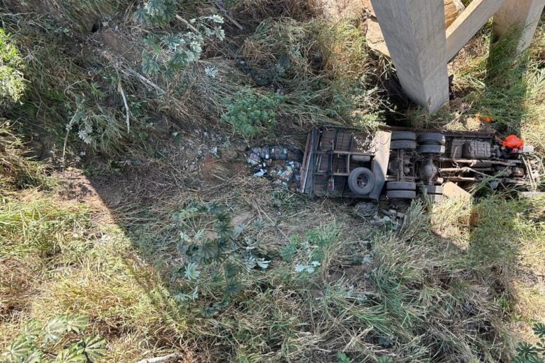 Motorista morre após caminhão cair de ponte em São Domingos do Prata