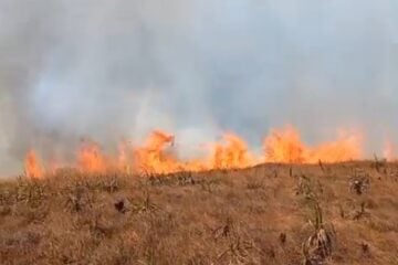 Serra do Cipó: bombeiros seguem atuando no incêndio, que ameaça residências próximas