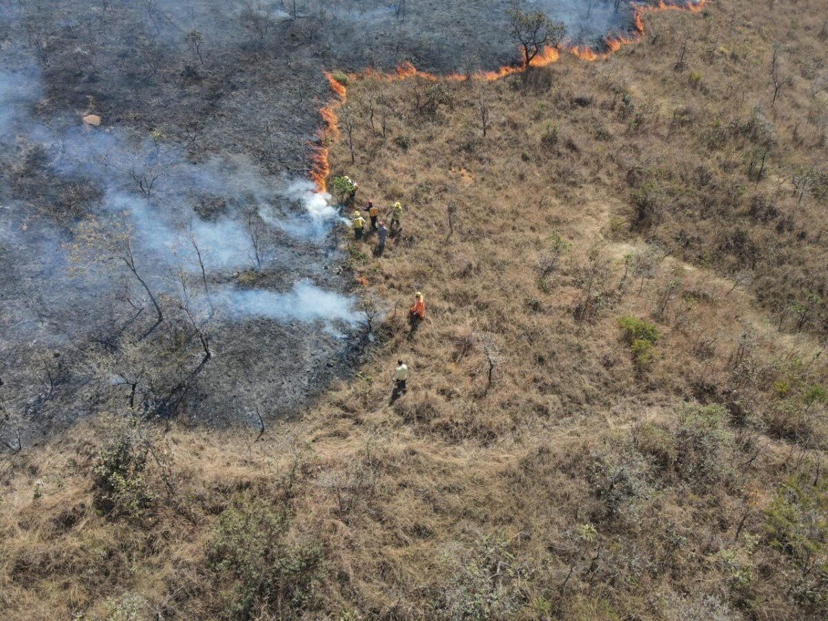 Bombeiros entram no segundo dia de combate ao incêndio no Monumento Natural Estadual Gruta Rei do Mato