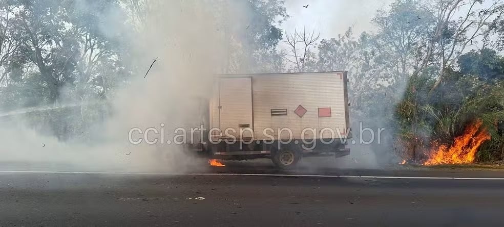 Caminhão com 6 mil dinamites pega fogo na rodovia Washington Luís, em São Paulo