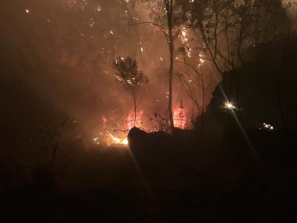 Mariana: carro capota, pega fogo e incêndio se alastra pela vegetação às margens da BR-262