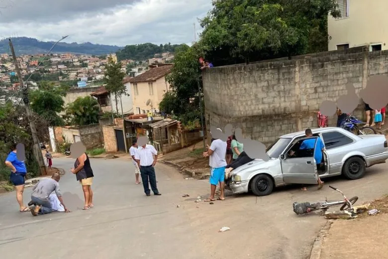 Duas pessoas ficam feridas em acidente entre moto e carro em Itabira