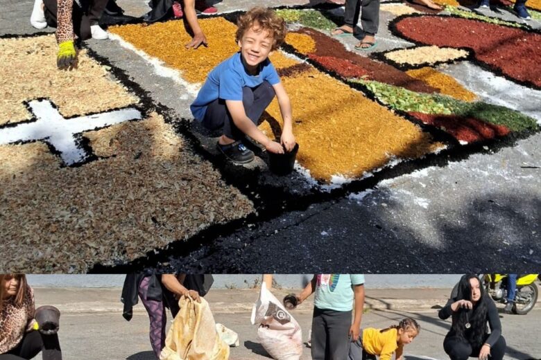 Católicos mantêm tradição dos tapetes de Corpus Christi no bairro Amazonas, em Itabira