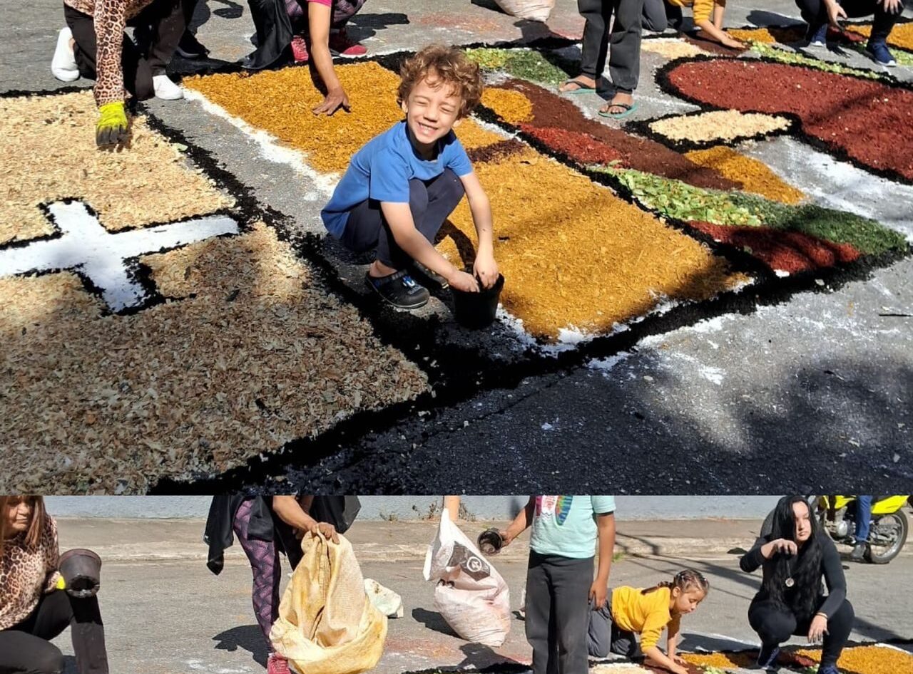 Católicos mantêm tradição dos tapetes de Corpus Christi no bairro Amazonas, em Itabira