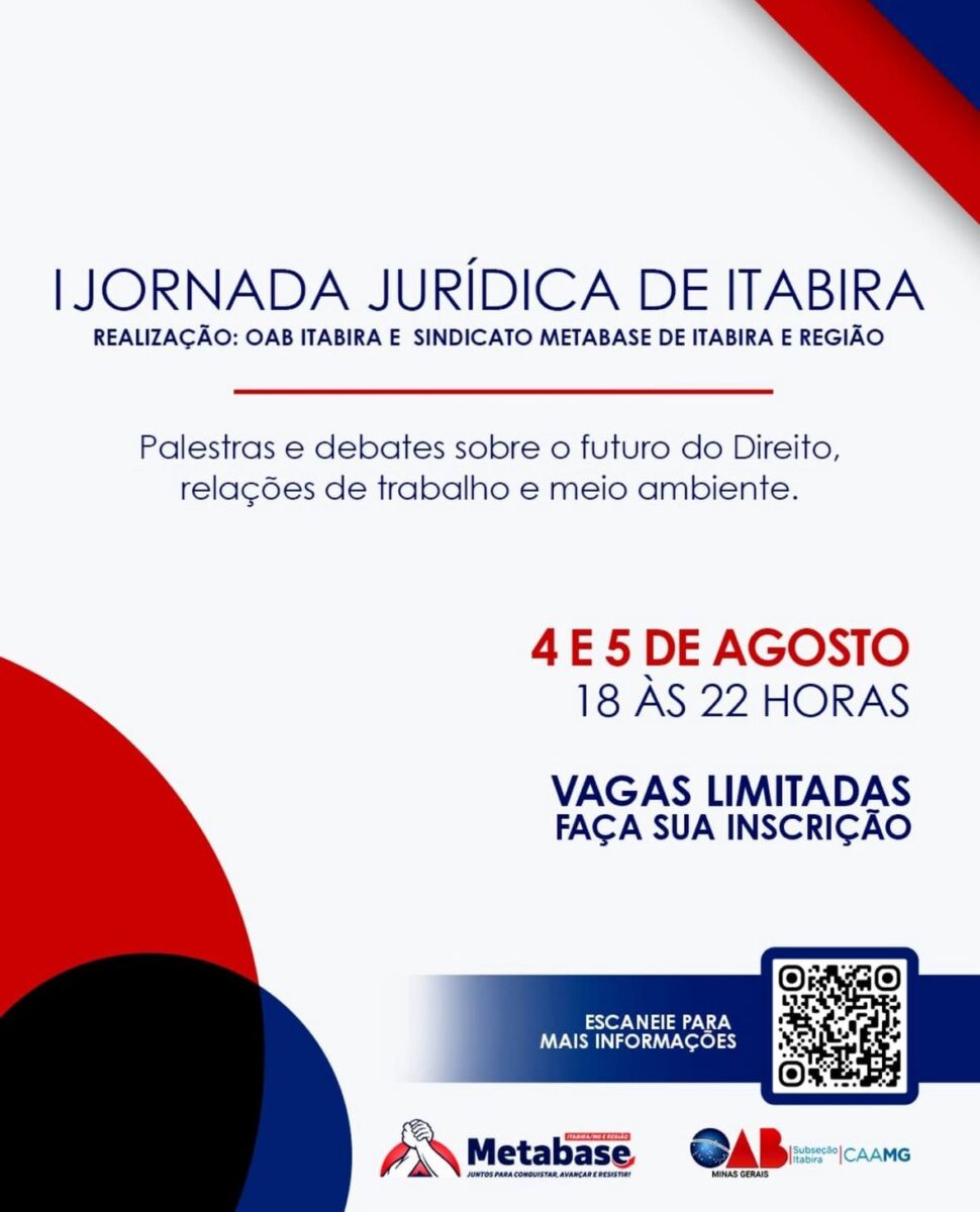 Roda de conversa e palestra do Ministro André Mendonça: Confira a programação da I Jornada Jurídica de Itabira